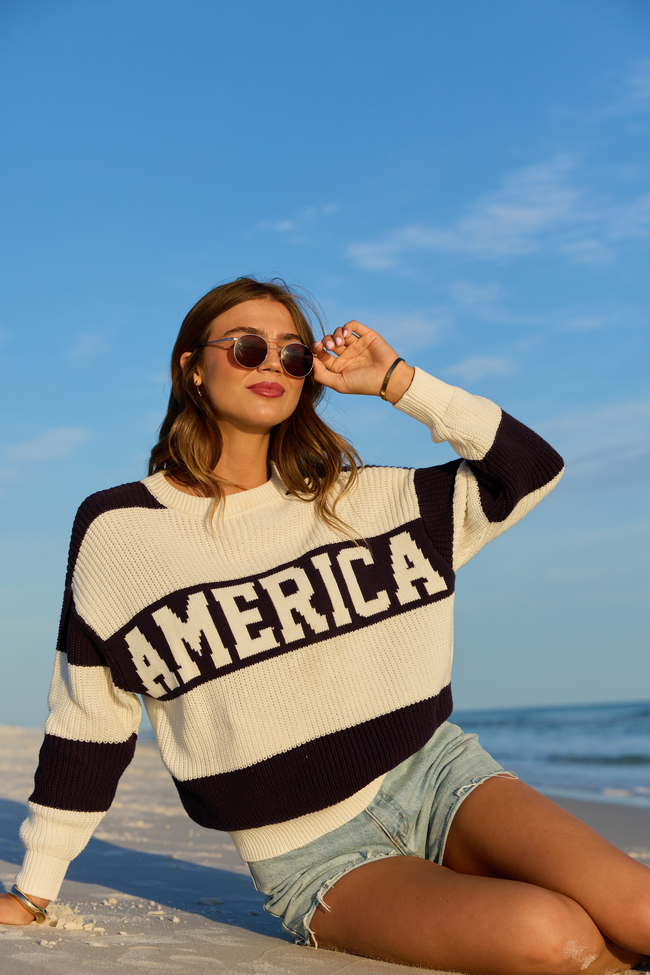 America Black And White Striped Sweater FINAL SALE