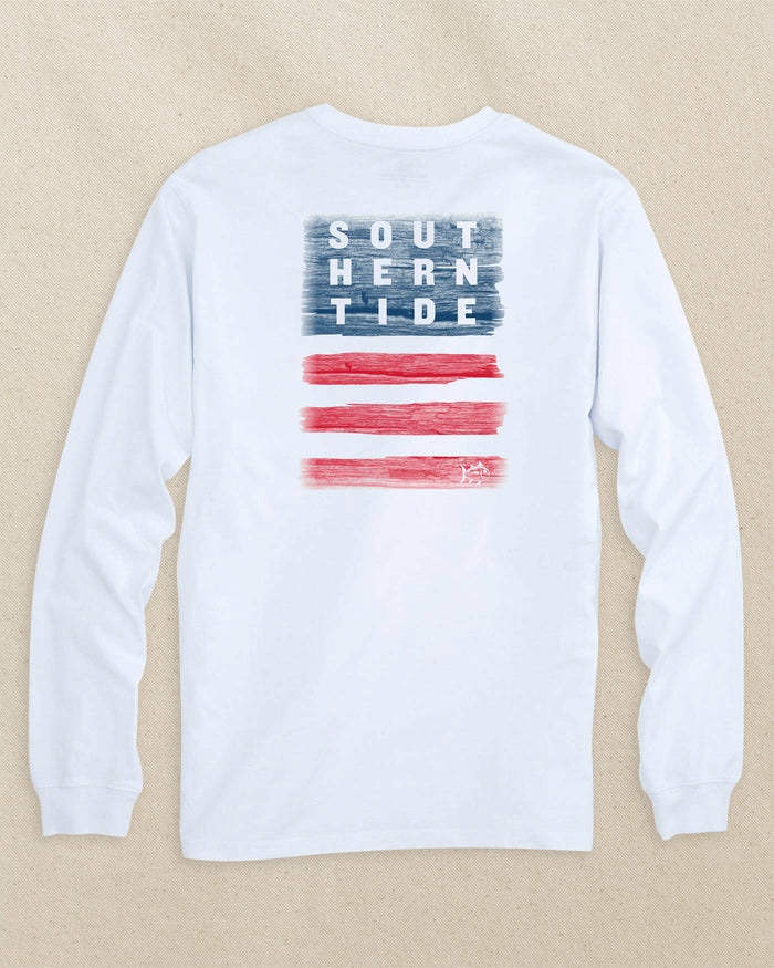 The back view of the Southern Tide Americana Wooden Flag Long Sleeve T-Shirt by Southern Tide - Classic White