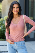 Amity Blush Long Sleeve Lace Trim Top