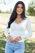 Amity Long Sleeve Ivory Lace Trim Top