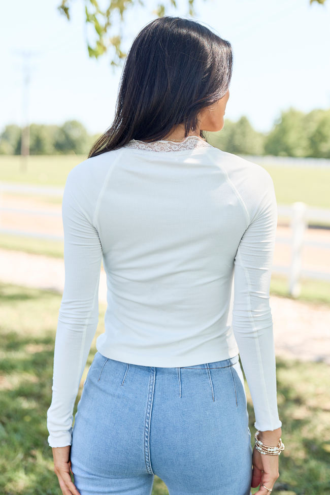 Amity Long Sleeve Ivory Lace Trim Top