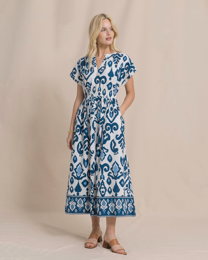 The front view of the Southern Tide Ana Dolman Sleeve Maxi Dress by Southern Tide - Star White