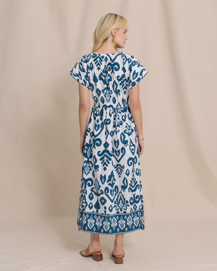 The back view of the Southern Tide Ana Dolman Sleeve Maxi Dress by Southern Tide - Star White