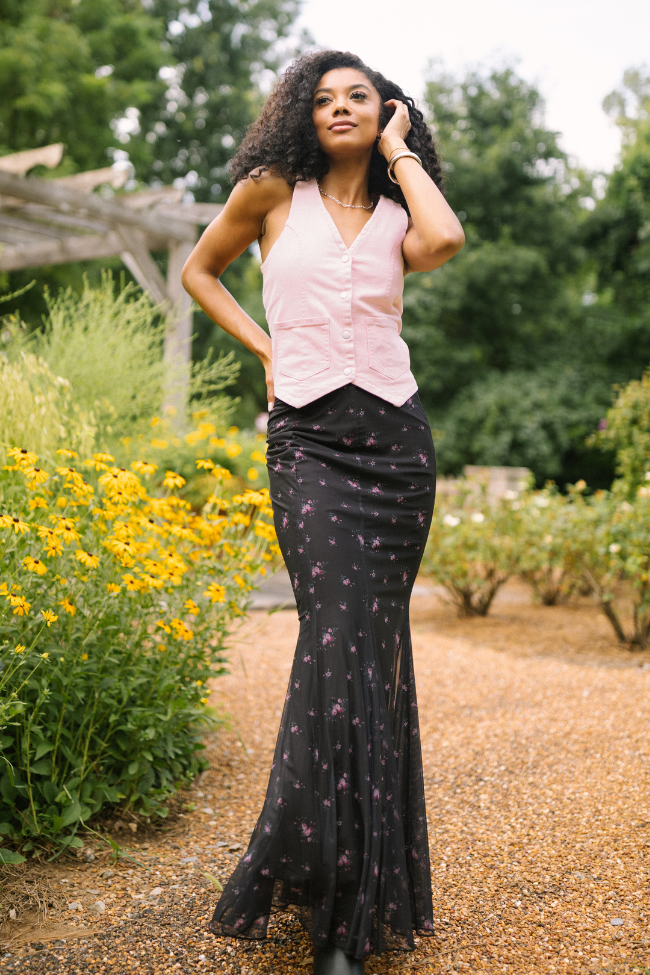 Anna Marie Black Floral Knit Maxi Skirt FINAL SALE