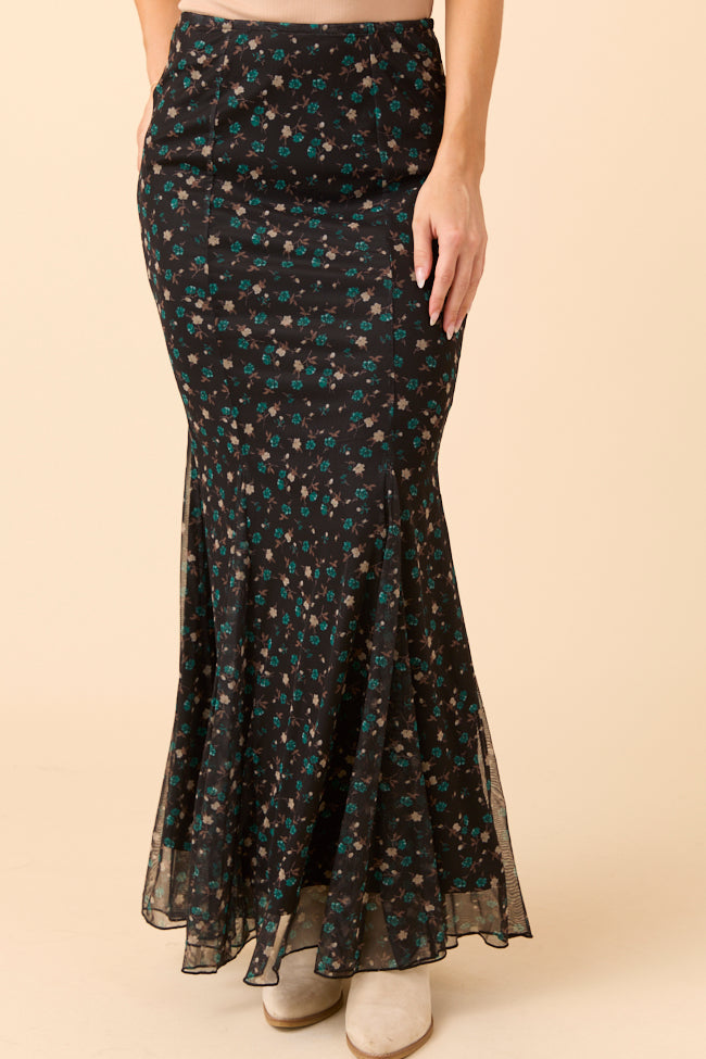 Anna Marie Black Multi Floral Knit Maxi Skirt FINAL SALE