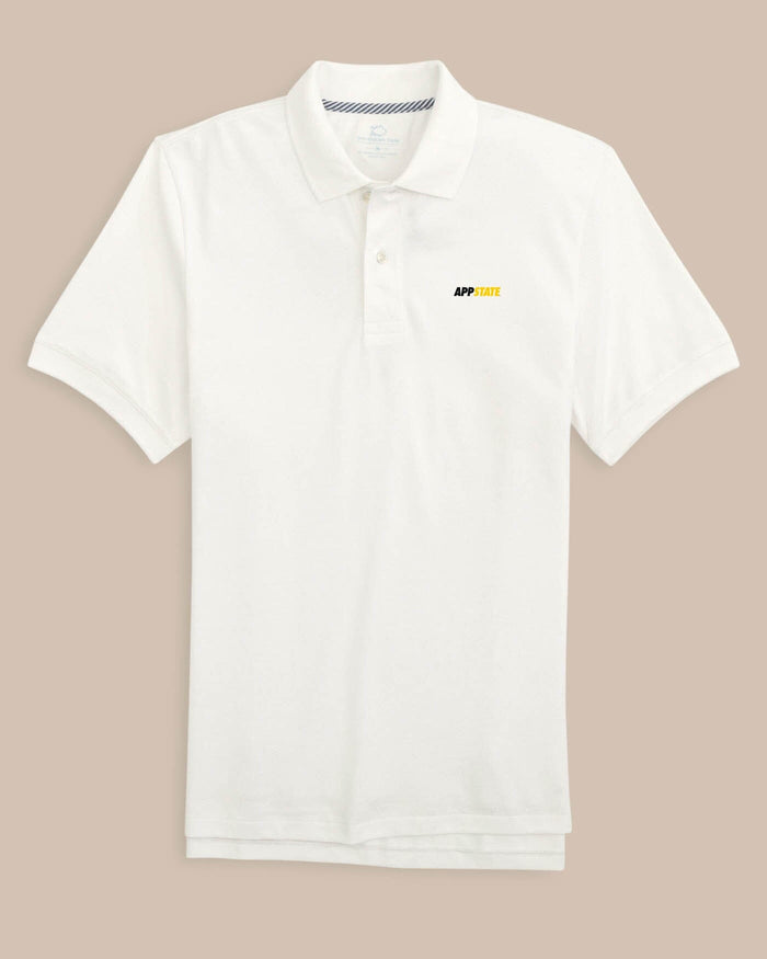 The front view of the App State Mountaineers Skipjack Polo by Southern Tide - Classic White