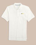 The front view of the App State Mountaineers Skipjack Polo by Southern Tide - Classic White