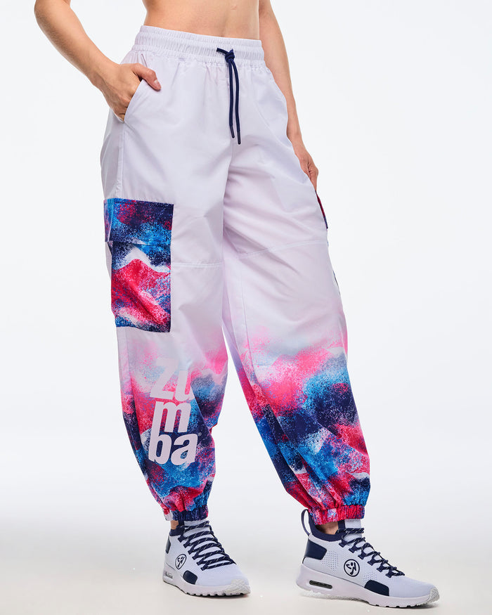 White/Blue # Apres Zumba Baggy Parachute Cargo Pants