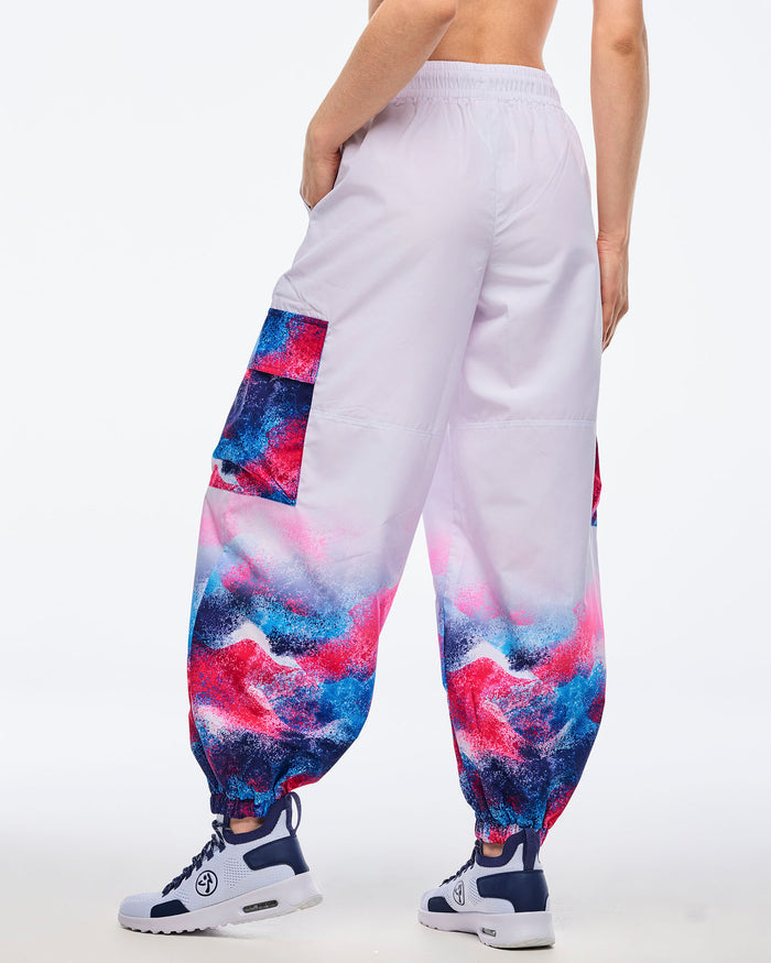 White/Blue # Apres Zumba Baggy Parachute Cargo Pants