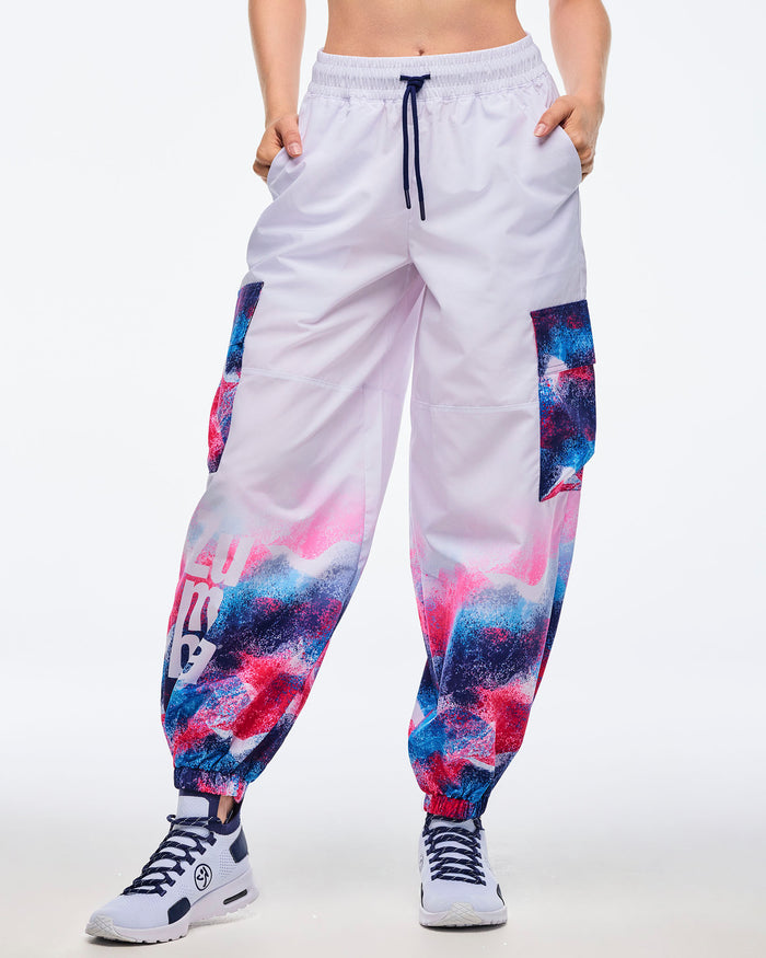 White/Blue # Apres Zumba Baggy Parachute Cargo Pants