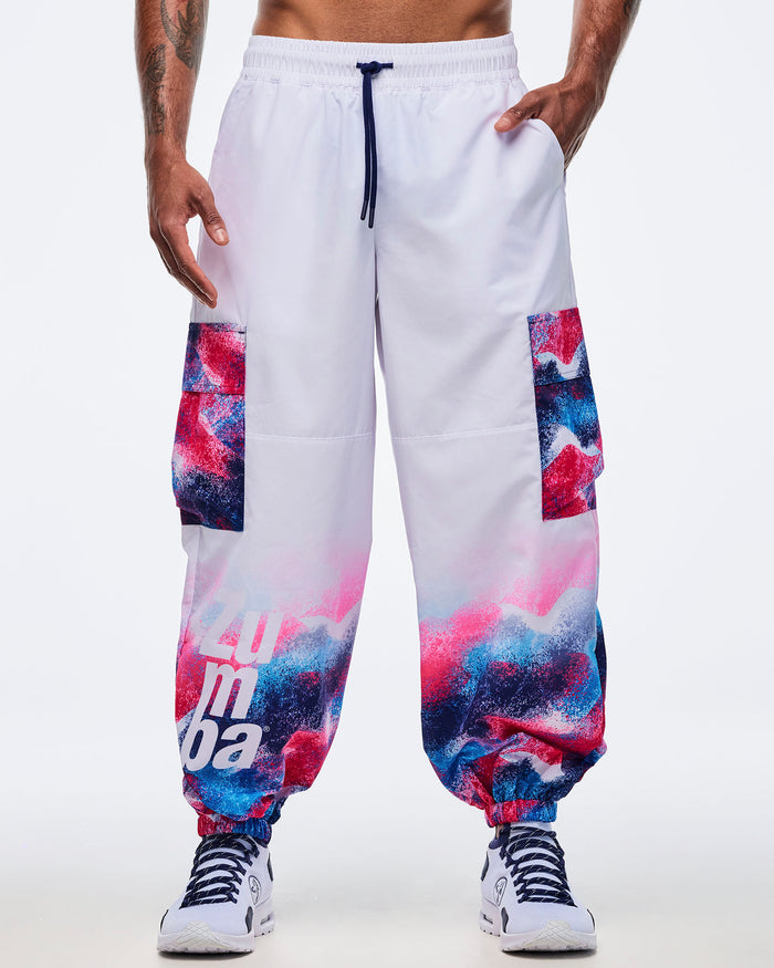 White/Blue # Apres Zumba Baggy Parachute Cargo Pants