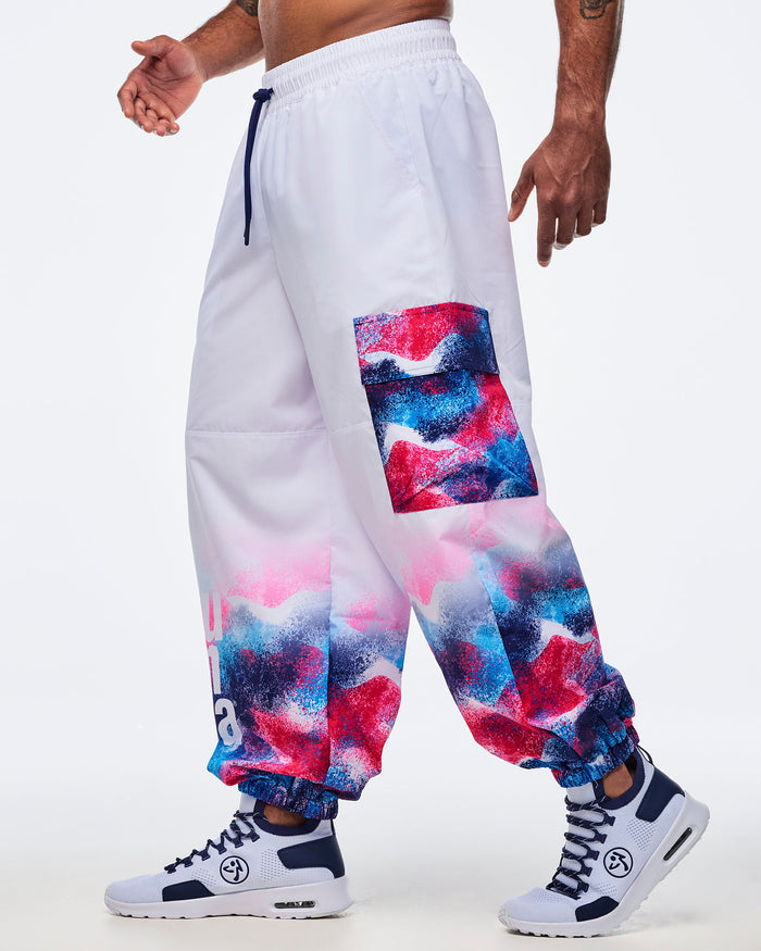 White/Blue # Apres Zumba Baggy Parachute Cargo Pants