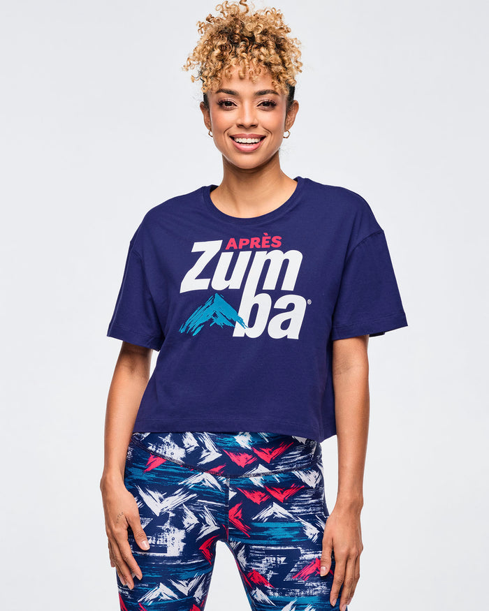 Soft Navy # Apres Zumba Crew Neck Crop Top