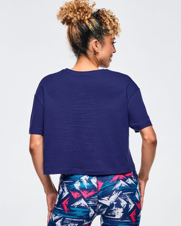 Soft Navy # Apres Zumba Crew Neck Crop Top