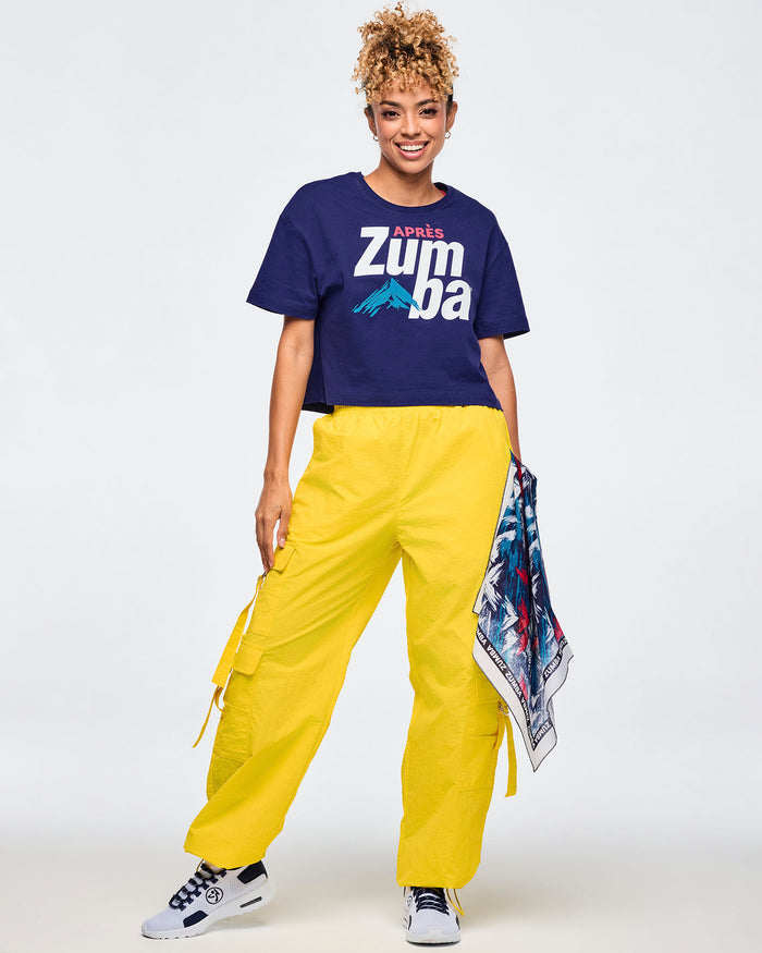 Soft Navy # Apres Zumba Crew Neck Crop Top