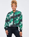 Black/Green # Apres Zumba Crop Woven Zip-Up Hoodie