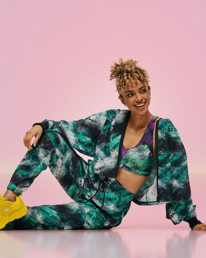 Apres Zumba Crop Woven Zip-Up Hoodie