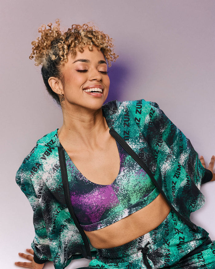 Apres Zumba Crop Woven Zip-Up Hoodie