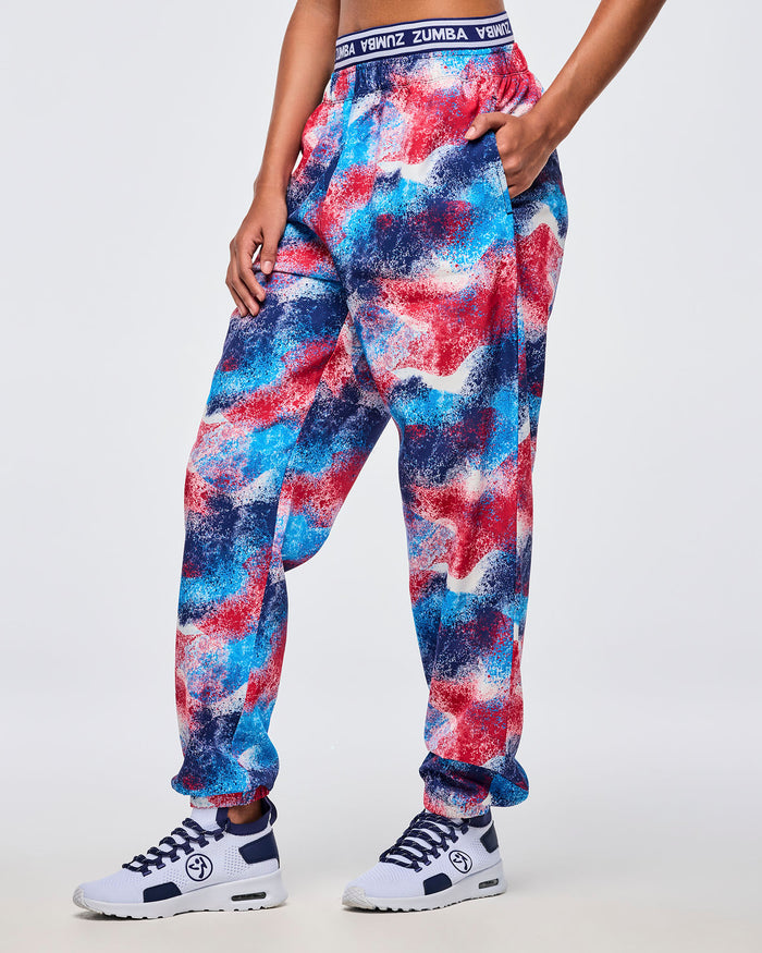 Blue/Pink # Apres Zumba Double Waisted Slouch Woven Pants