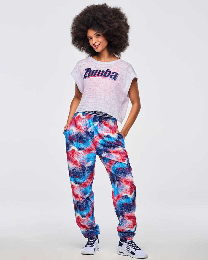 Blue/Pink # Apres Zumba Double Waisted Slouch Woven Pants