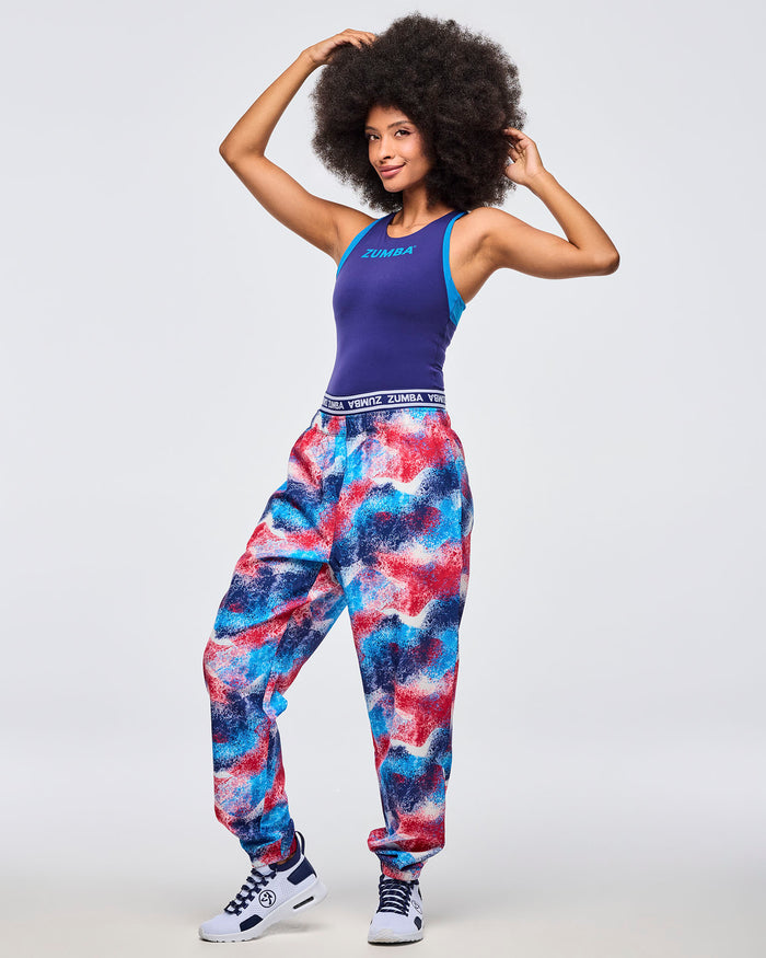 Blue/Pink # Apres Zumba Double Waisted Slouch Woven Pants