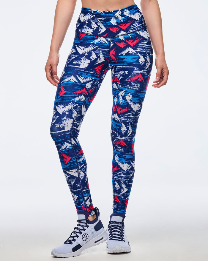 Blue/White # Apres Zumba High Waisted Ankle Leggings - Blue/White