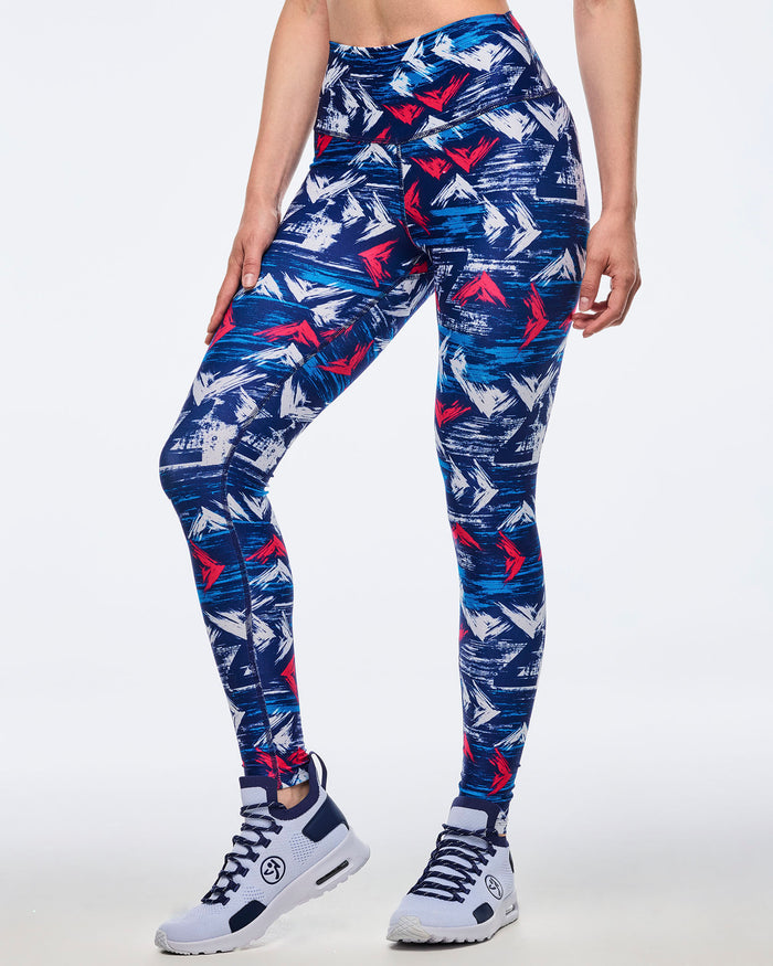 Blue/White # Apres Zumba High Waisted Ankle Leggings - Blue/White