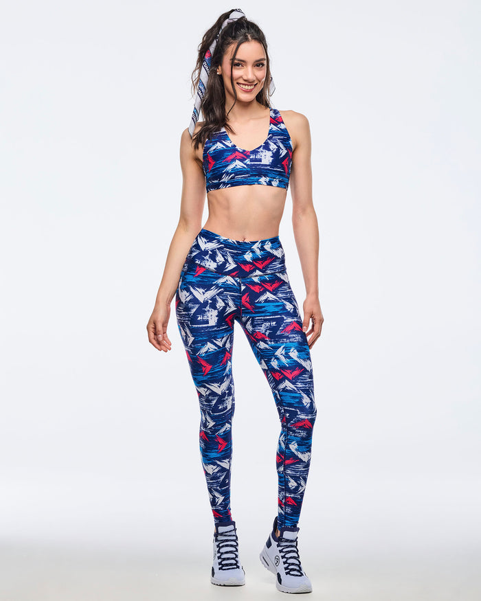 Blue/White # Apres Zumba High Waisted Ankle Leggings - Blue/White