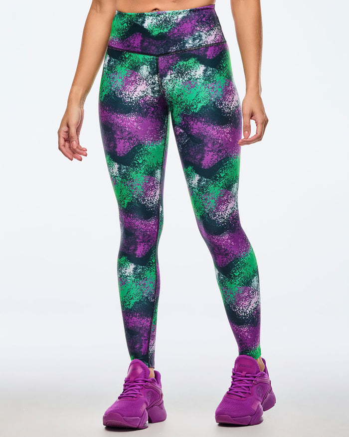 Green/Purple # Apres Zumba High Waisted Ankle Leggings - Green/Purple