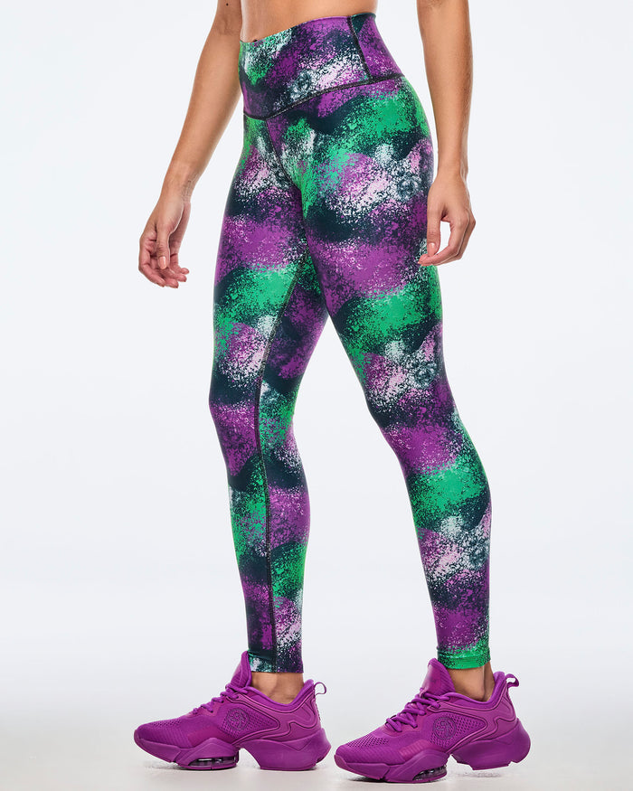 Green/Purple # Apres Zumba High Waisted Ankle Leggings - Green/Purple
