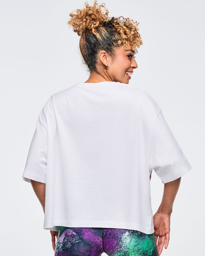 Wear It Out White # Apres Zumba Oversized Boxy Crop Top