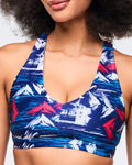 Blue/White # Apres Zumba Racerback Bra With Encased Elastic - Blue/White