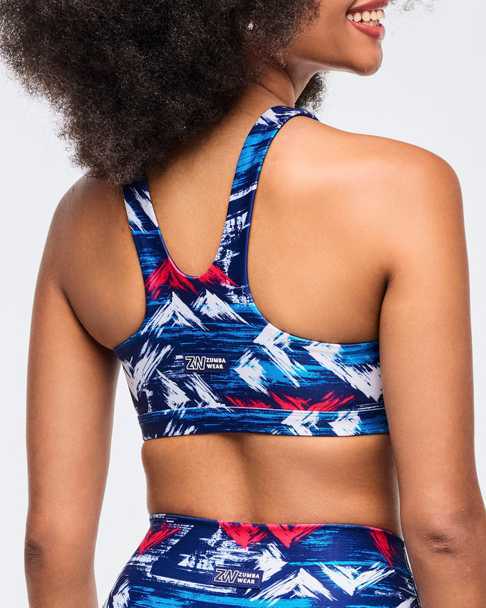 Blue/White # Apres Zumba Racerback Bra With Encased Elastic - Blue/White