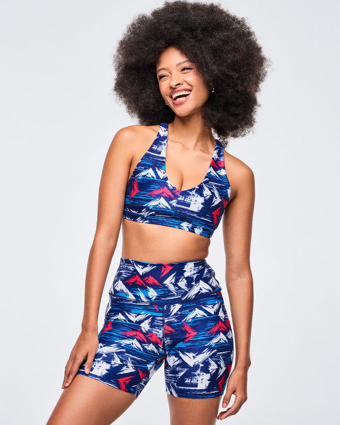 Blue/White # Apres Zumba Racerback Bra With Encased Elastic - Blue/White