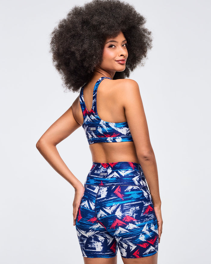 Blue/White # Apres Zumba Racerback Bra With Encased Elastic - Blue/White
