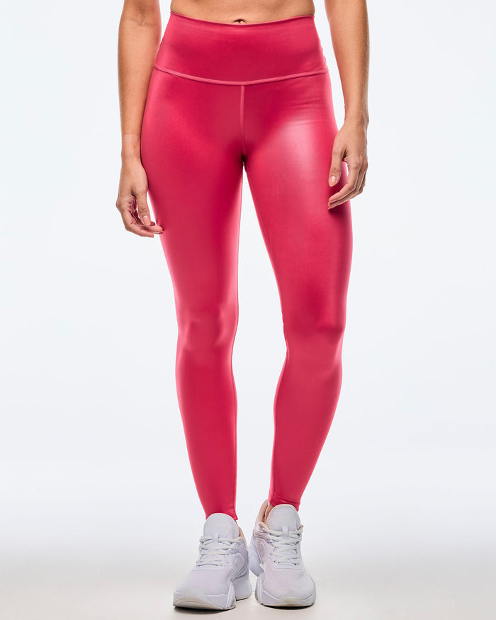 Deep Pink # Apres Zumba Shiny High Waisted Ankle Leggings