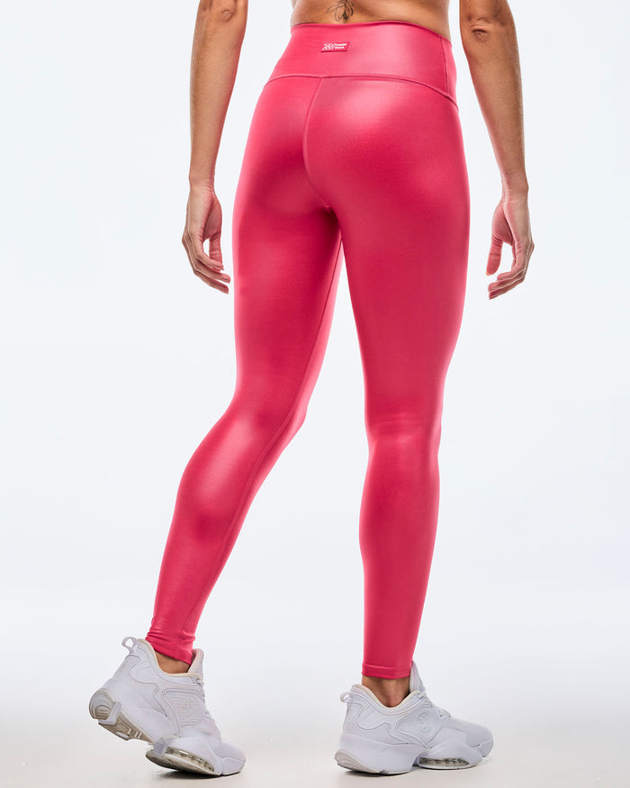Deep Pink # Apres Zumba Shiny High Waisted Ankle Leggings