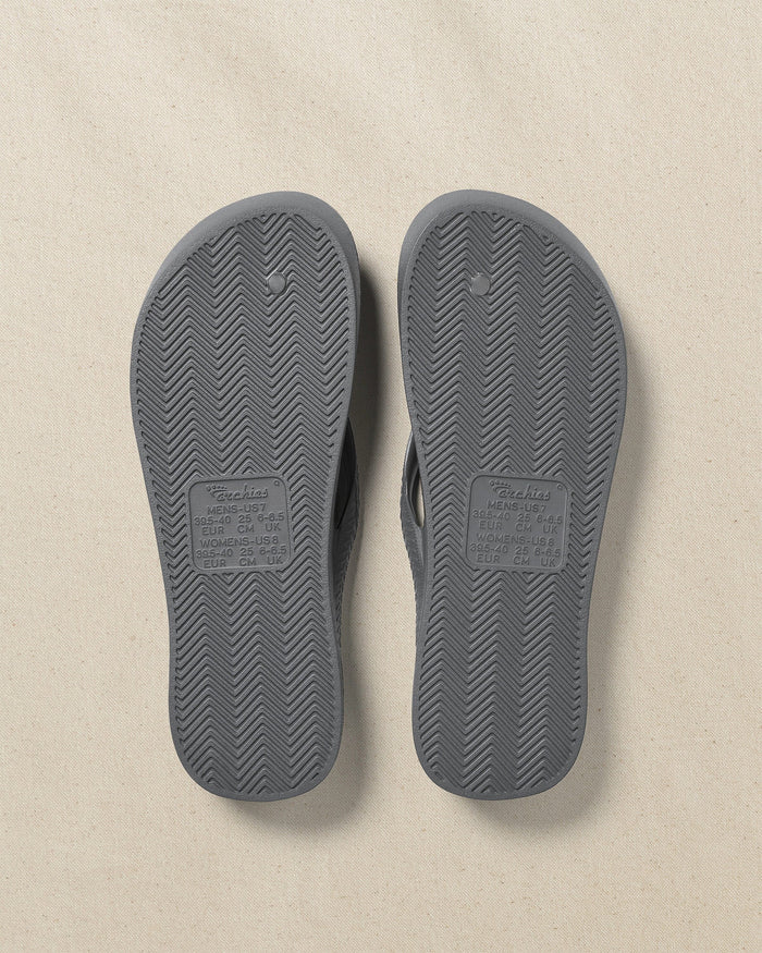The bottom view of the Southern Tide Archie's Charcoal Arch Support Flip Flop by Southern Tide - Charcoal