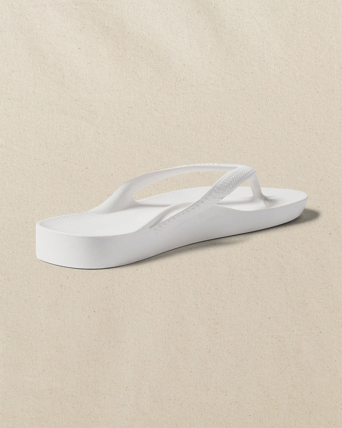 The right back view of the Southern Tide Archies Classic White Arch Support Flip Flop by Southern Tide - Classic White