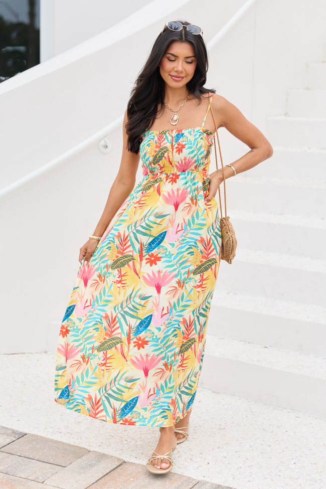 Aria Multi Palm Print Maxi Dress