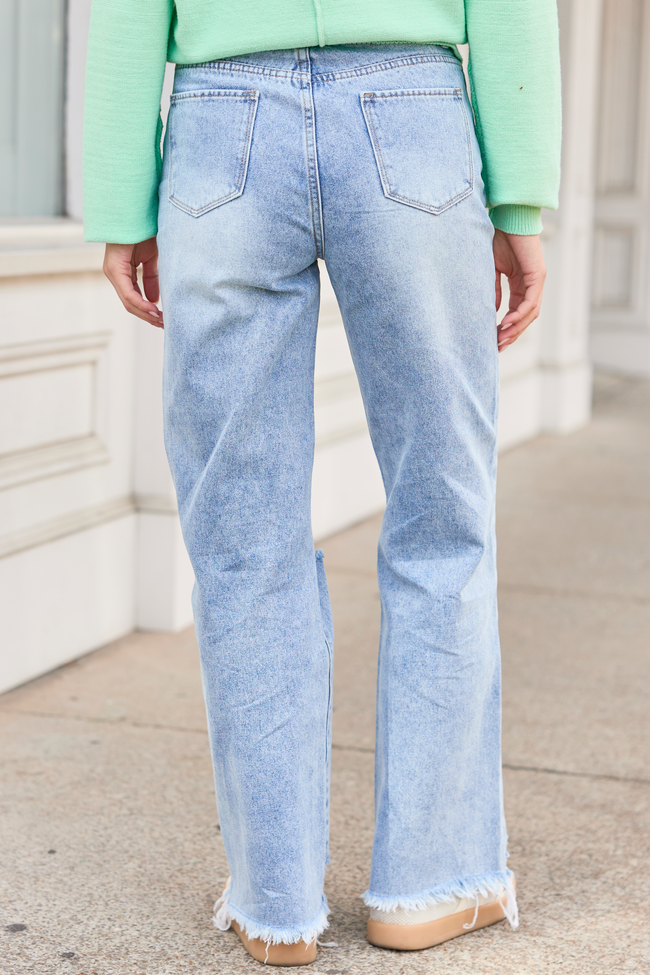 Ariel Light Wash Distressed Wide Leg Jeans