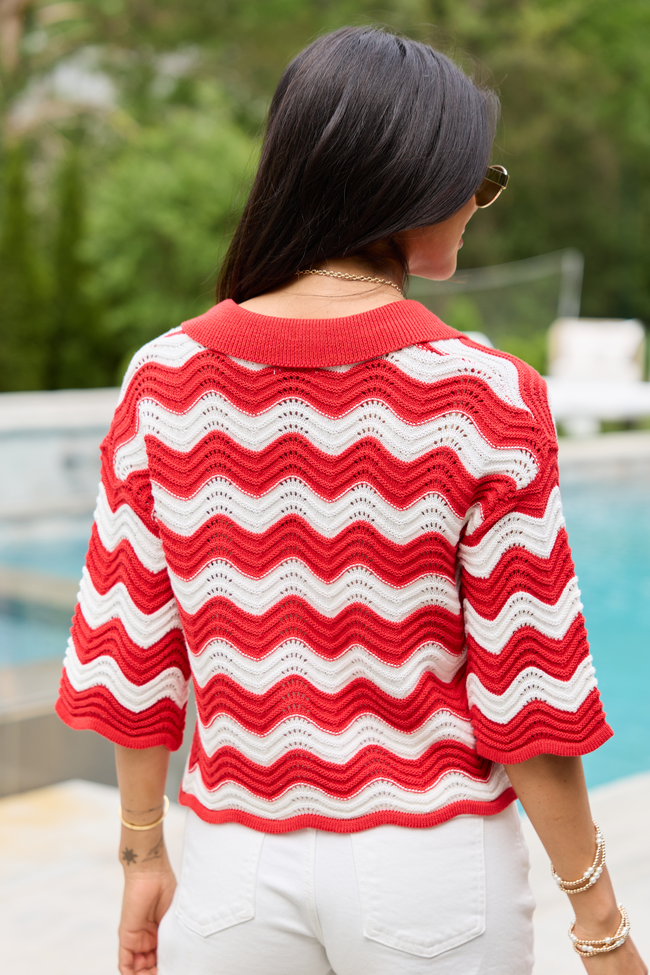 Ariel Red And White Striped Short Sleeve Cardigan FINAL SALE