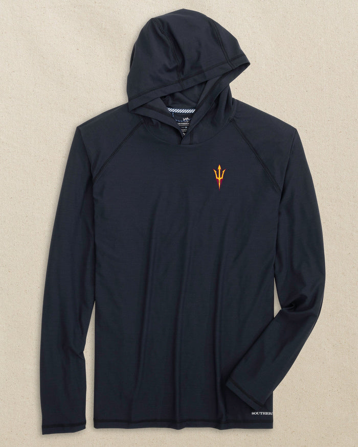 The front view of the Southern Tide Arizona State Sun Devils brrr°®-illiant Performance Hoodie by Southern Tide - Caviar Black