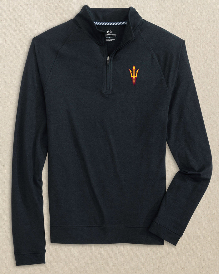 The front view of the Southern Tide Arizona State Sun Devils Cruiser Heather Quarter Zip Pullover by Southern Tide - Heather Caviar Black