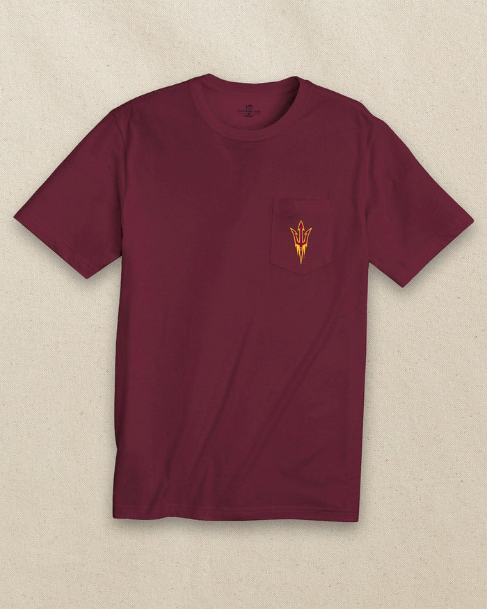 The front view of the Southern Tide Arizona State Sun Devils Gameday Embroidered Short Sleeve T-Shirt by Southern Tide - Chianti