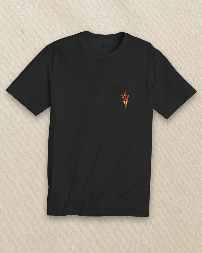 The front view of the Southern Tide Arizona State Sun Devils Gameday Embroidered Short Sleeve T-Shirt by Southern Tide - Black