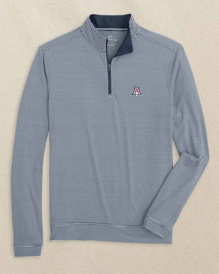 The front view of the Southern Tide Arizona Wildcats Cruiser Micro-Stripe Heather Quarter Zip by Southern Tide - Heather Navy