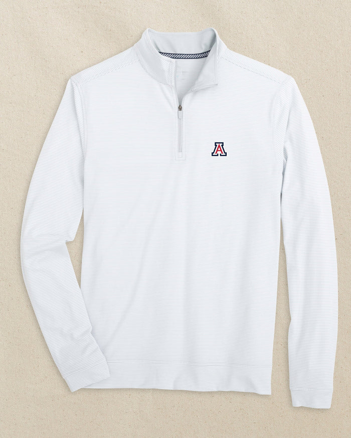 The front view of the Southern Tide Arizona Wildcats Cruiser Micro-Stripe Heather Quarter Zip by Southern Tide - Heather Slate Grey
