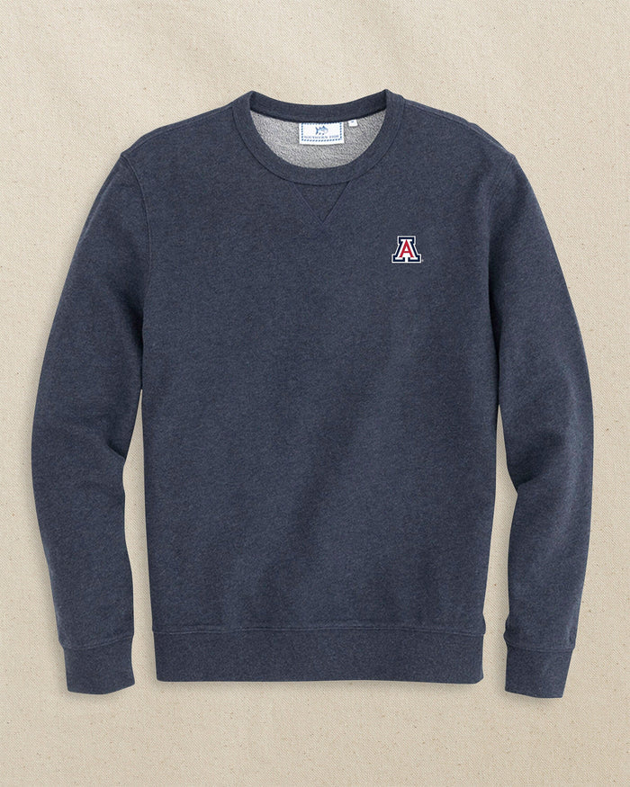 The front view of the Southern Tide Arizona Wildcats Upper Deck Pullover Sweatshirt by Southern Tide - Heather Navy