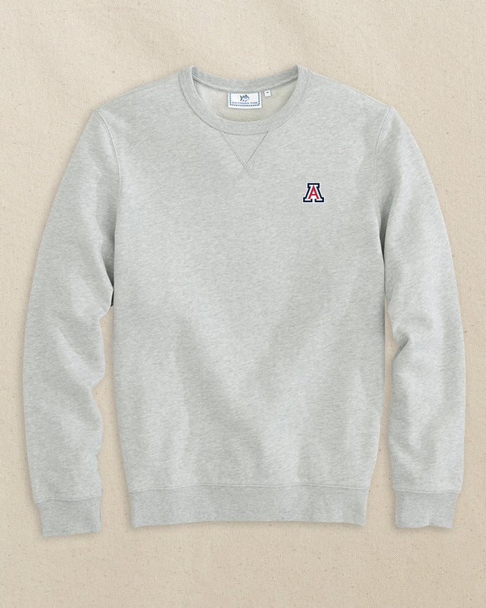 The front view of the Southern Tide Arizona Wildcats Upper Deck Pullover Sweatshirt by Southern Tide - Heather Slate Grey